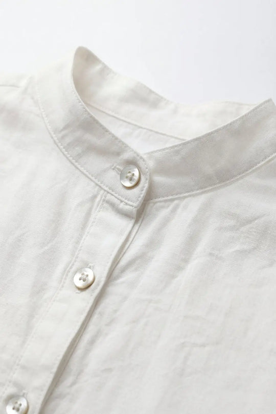 White Button-Front Puff Sleeve Blouse with High-Low Hem - One Size / White - Shirts