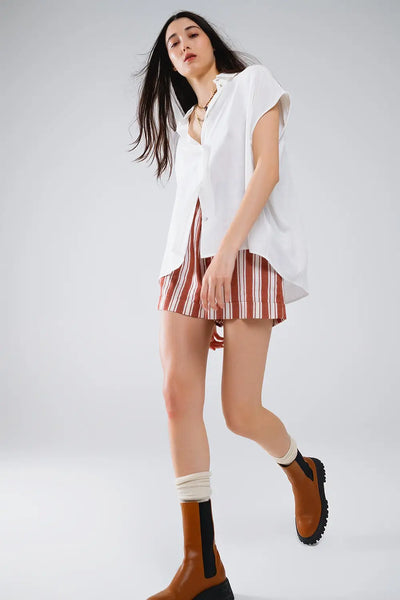 White Button Up Blouse With Polo Collar - Shirts