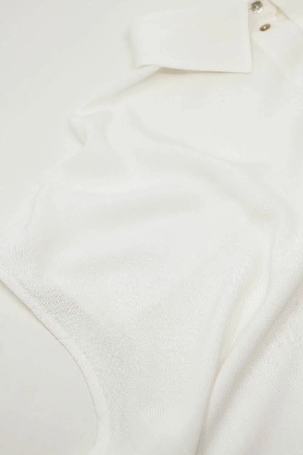 White Button Up Blouse With Polo Collar - Shirts