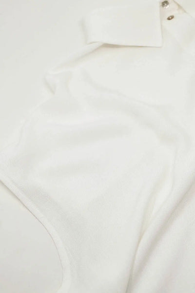 White Button Up Blouse With Polo Collar - Shirts