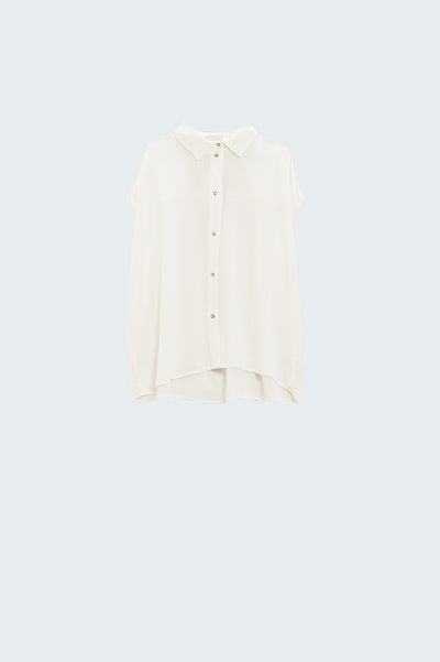 White Button Up Blouse With Polo Collar