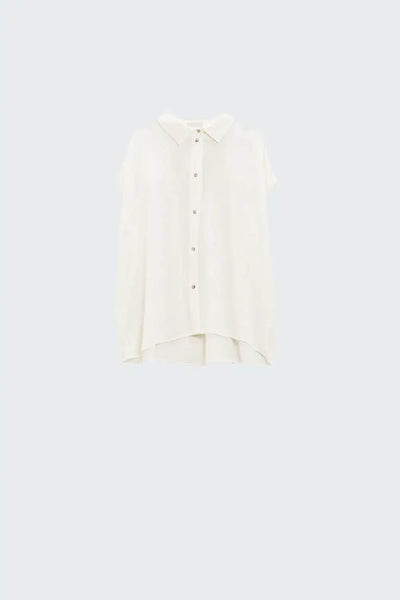 White Button Up Blouse With Polo Collar - Shirts