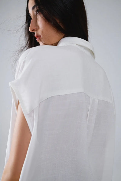 White Button Up Blouse With Polo Collar - Shirts