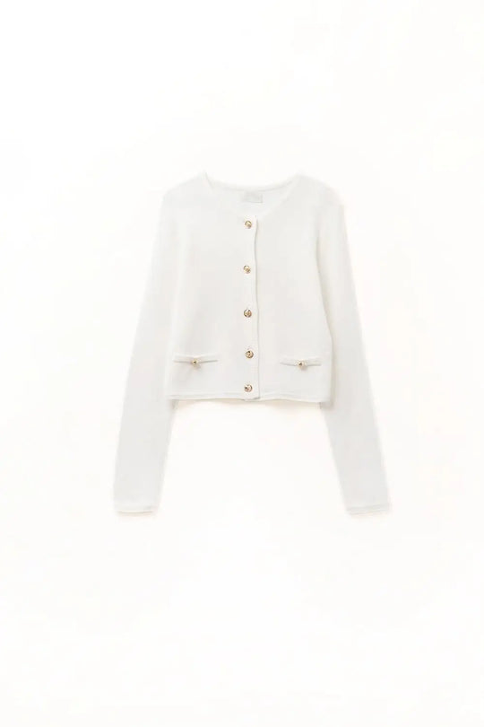 Q2 White Cardigan with Gold Buttons