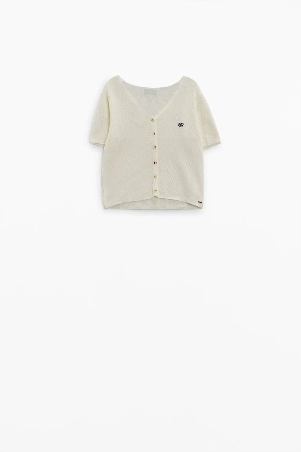 White cardigan with short sleeves and front closure with button - Sweaters