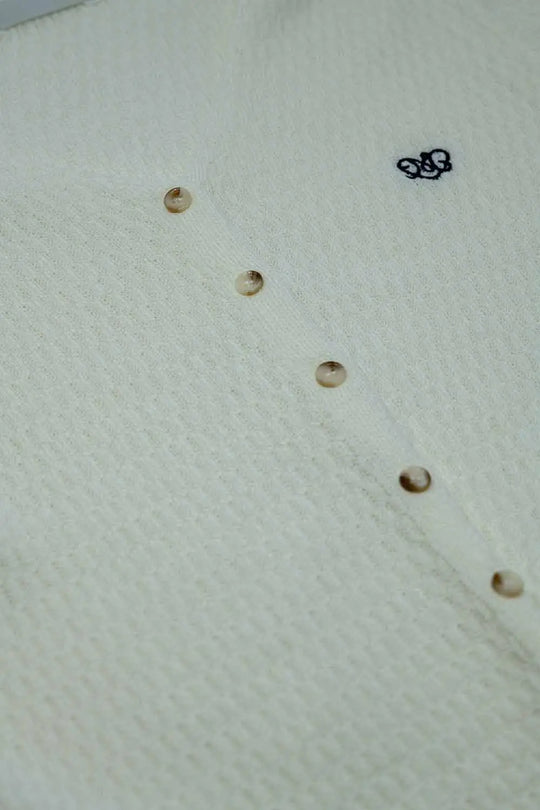 White cardigan with short sleeves and front closure with button - Sweaters