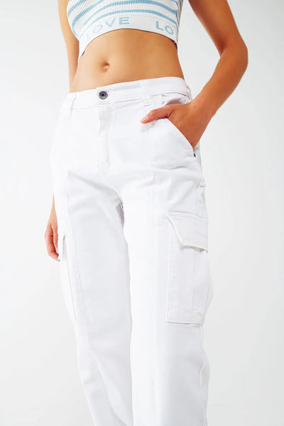 white cargo pants with elasticated waist and hem - Jeans