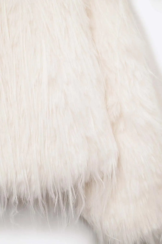 White Collarless Faux Fur Jacket - One Size / White - Coats and Jackets