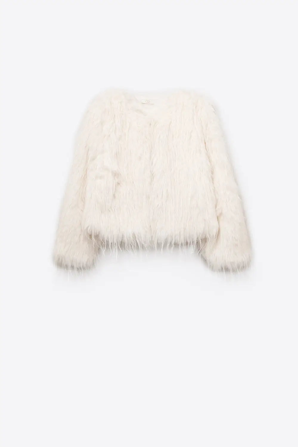 Q2 White Collarless Faux Fur Jacket