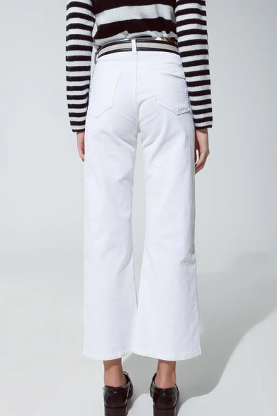 White Corduroy Cropped Pants - Jeans