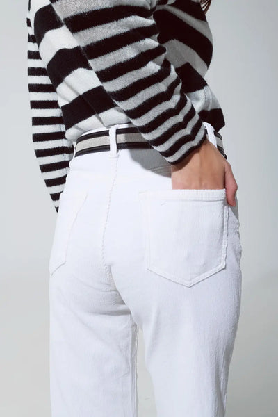 White Corduroy Cropped Pants - Jeans