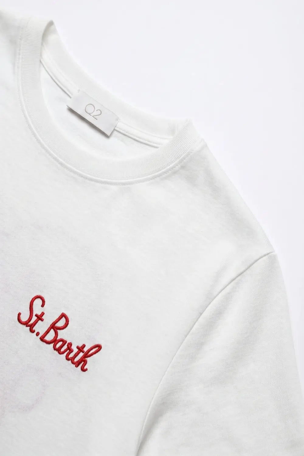 White Cotton Regular Fit Crew Neck T-Shirt with Embroidered St. Barth - One Size / White - Tops