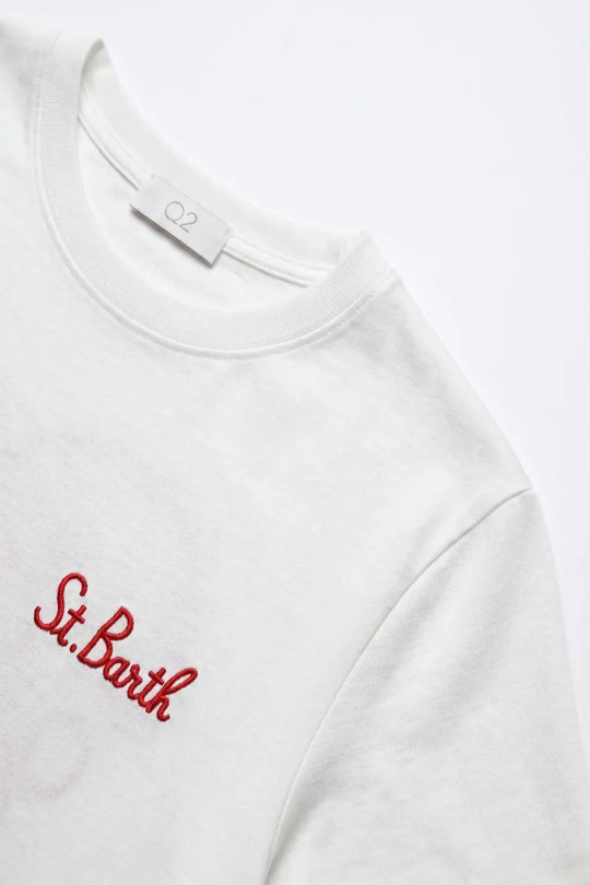White Cotton Regular Fit Crew Neck T-Shirt with Embroidered St. Barth - One Size / White - Tops