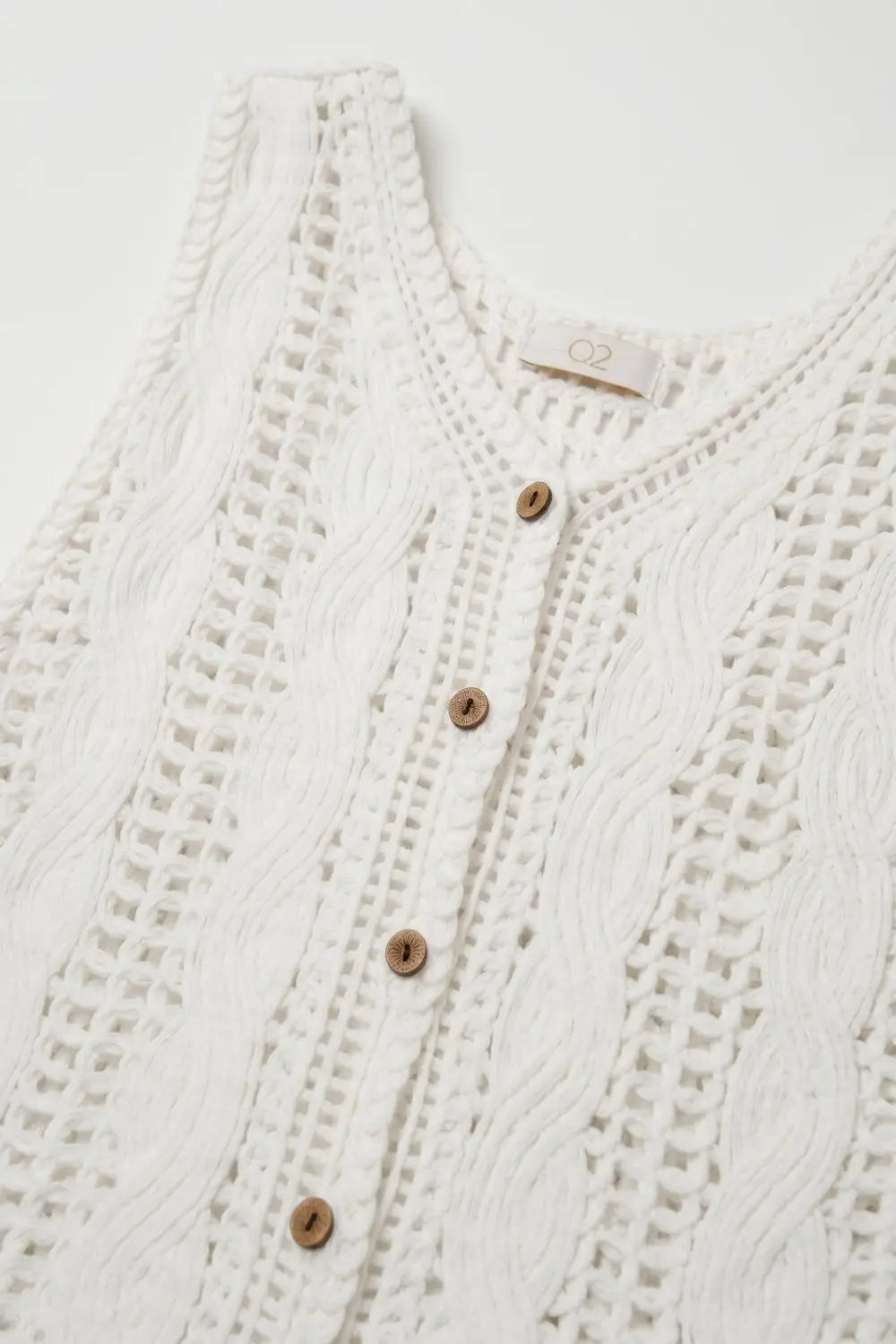 White Crochet Cable Knit Button Front Cropped Vest Top - One Size / White