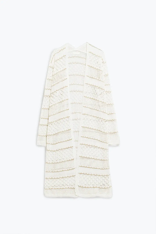 White Crochet Maxi Cardigan With Long Sleeves - One Size / White - Sweaters