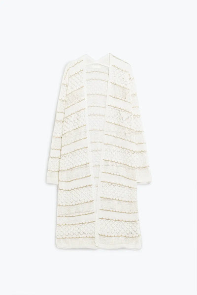 White Crochet Maxi Cardigan With Long Sleeves - One Size / White - Sweaters