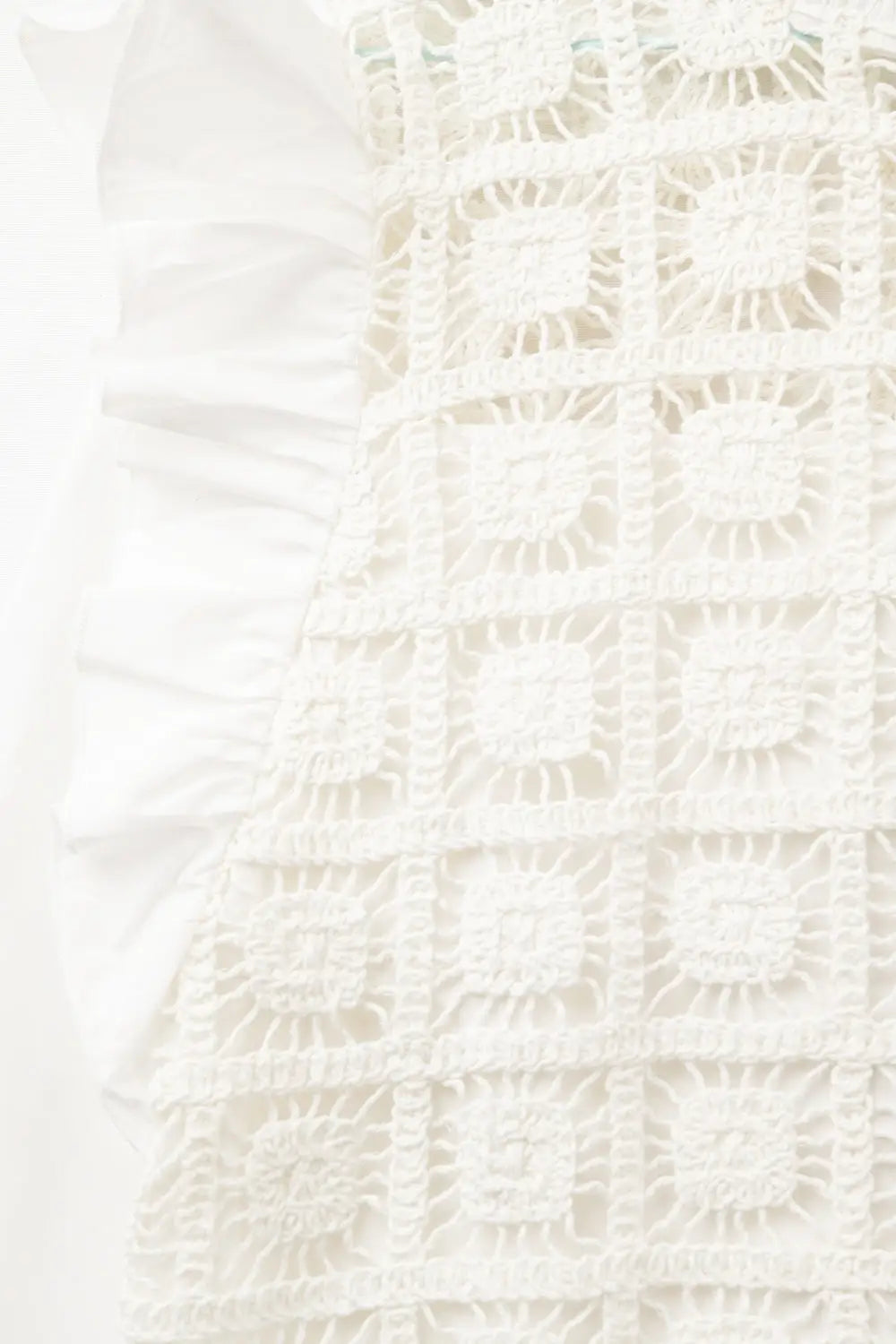 white Crochet Top with Ruffle Trim and long sleeves - Shirts