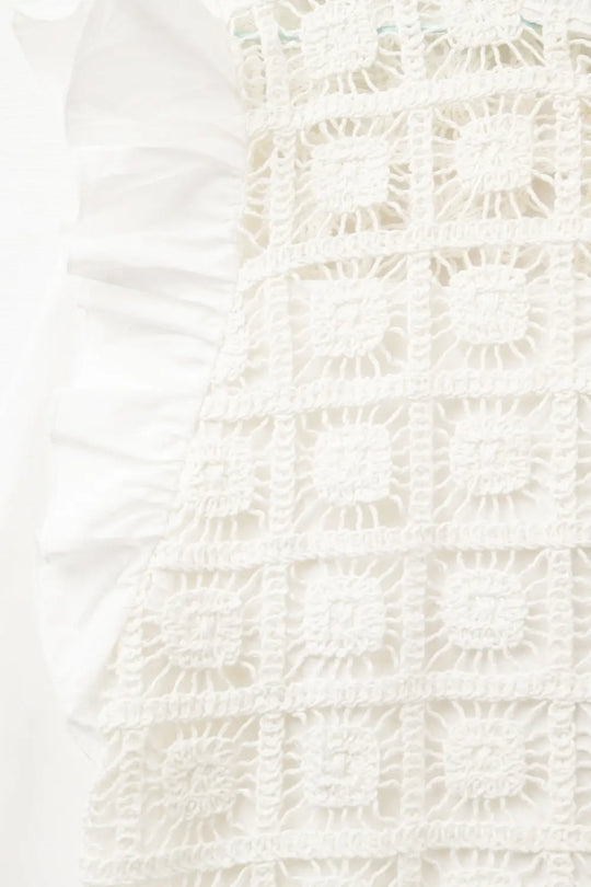 white Crochet Top with Ruffle Trim and long sleeves - Shirts