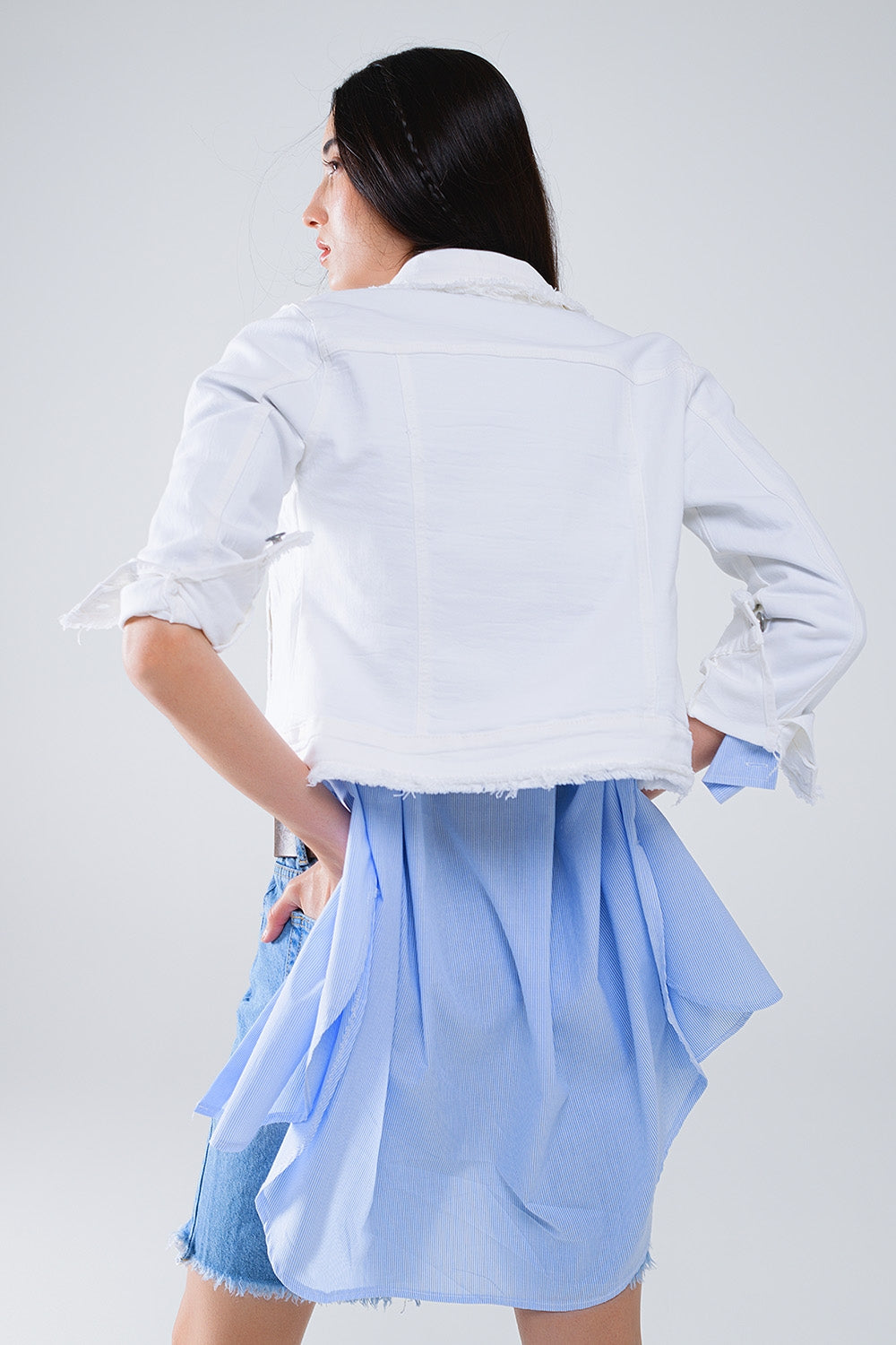 White Denim Jacket With Embroided Flowers