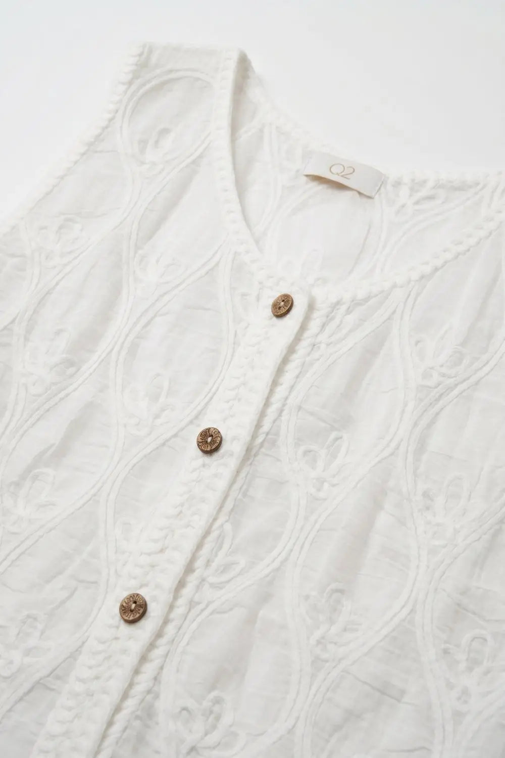 White Embroidered Cotton translucent Front Regular Fit Vest - One Size / White - Tops