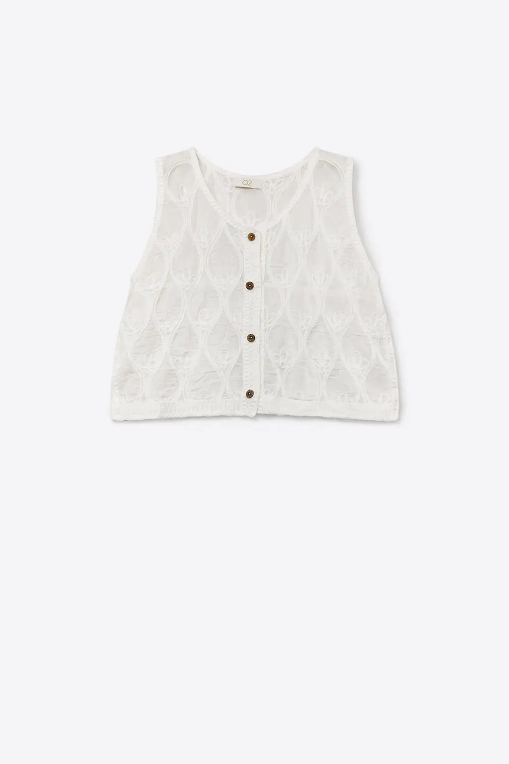 White Embroidered Cotton translucent Front Regular Fit Vest - One Size / White - Tops