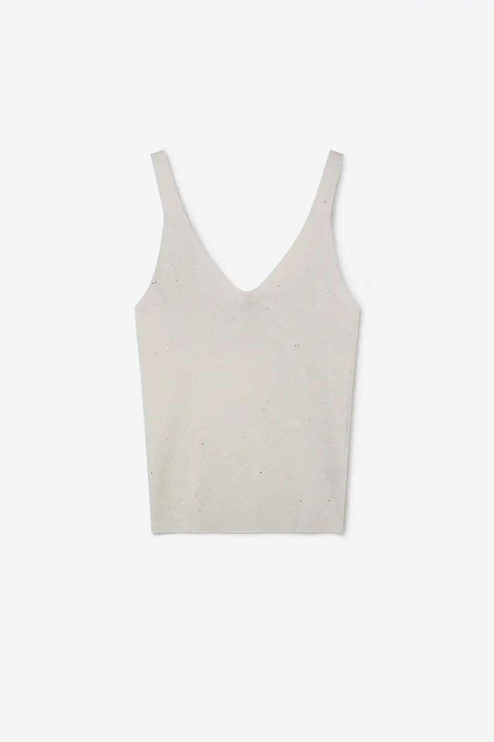 Q2 White Fine Knit Glitter V-Neck Fitted Tank Top