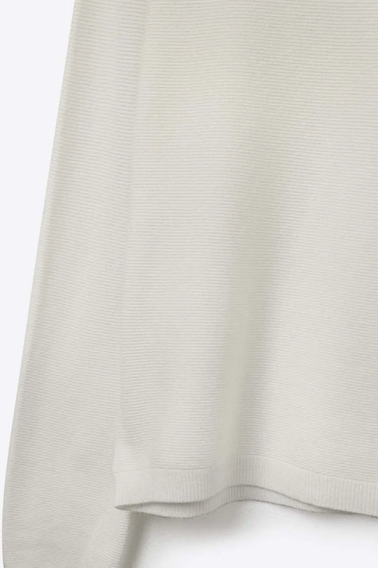 White Fine Knit V-Neck Sweater with Subtle Linear Texture - One Size / White