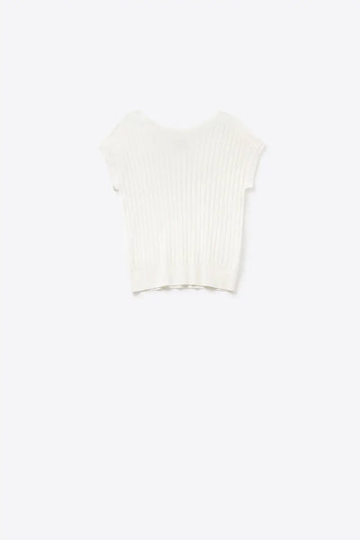White fine Rib knitted Sweater with boat neck - One Size / White - Sweaters