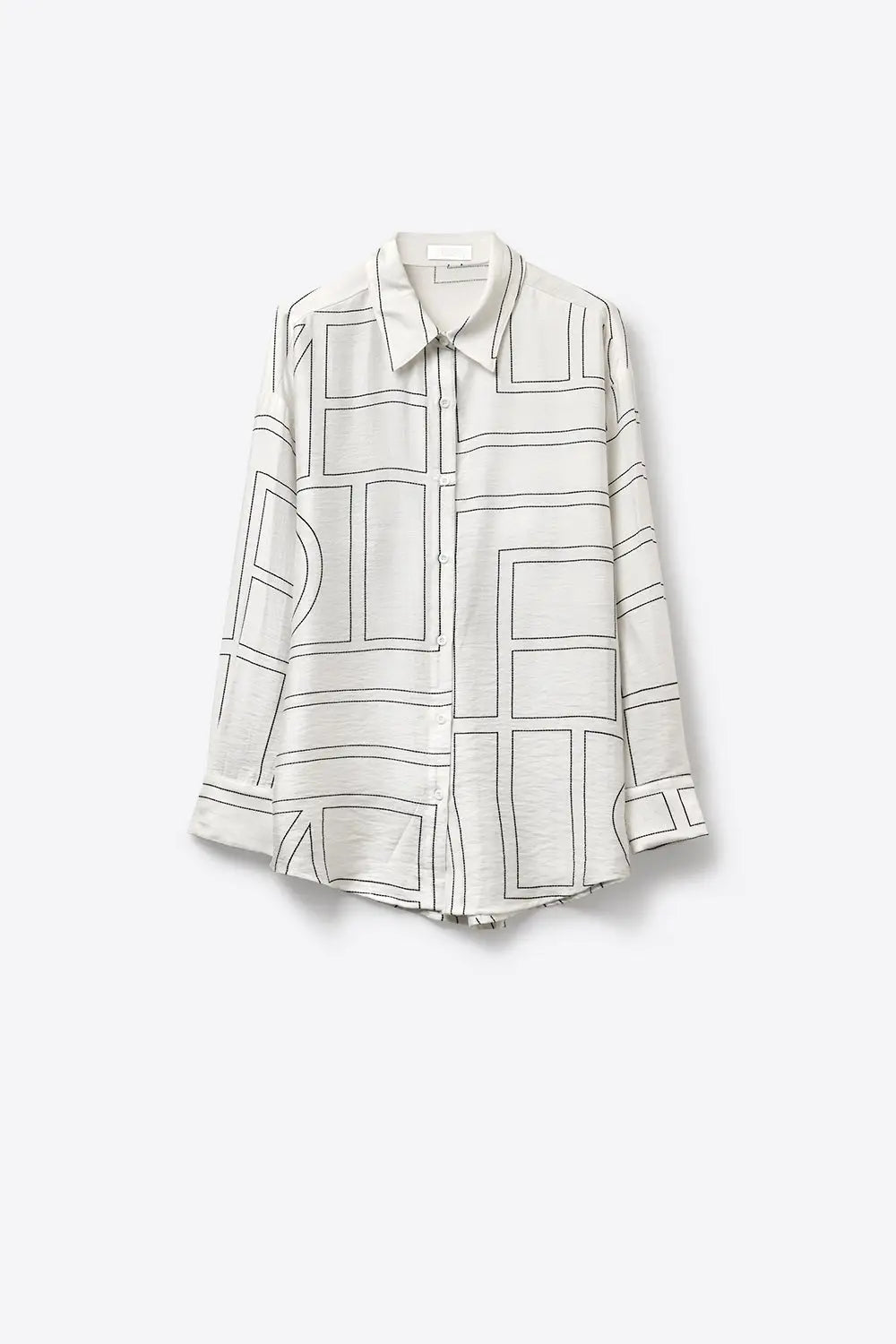White Geometric Print Relaxed Fit Button-Up Shirt - Shirts