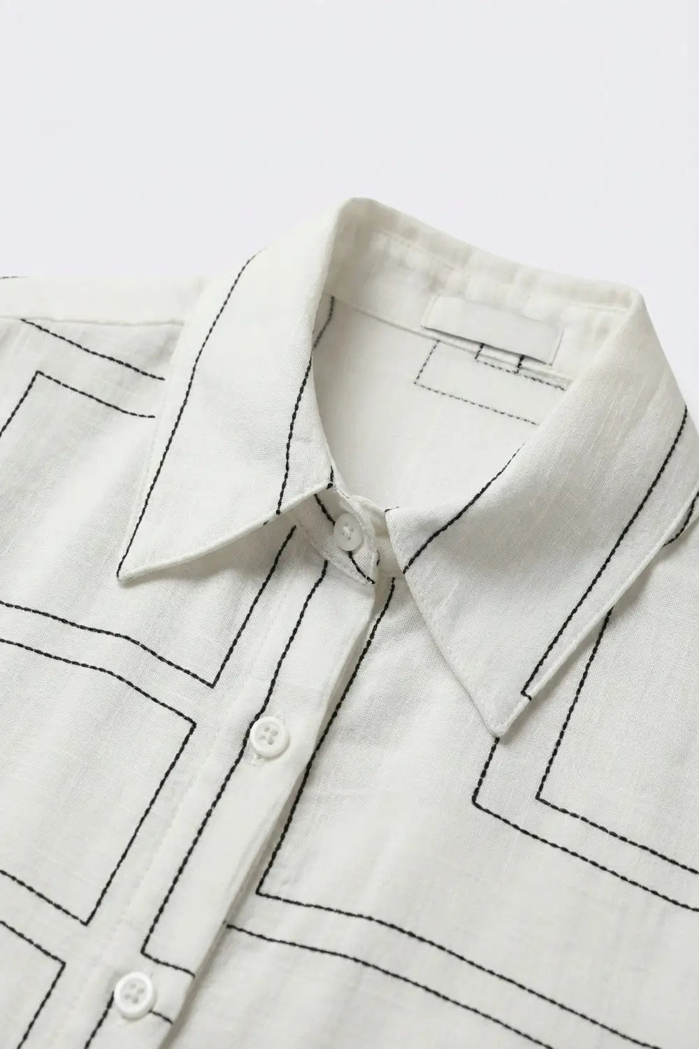 White Geometric Print Relaxed Fit Button-Up Shirt - Shirts