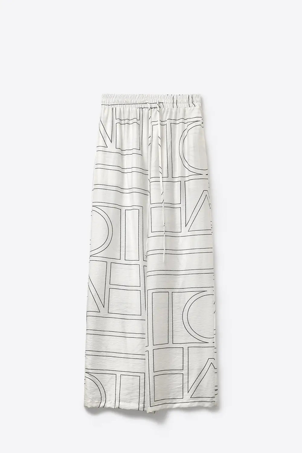 White Geometric Print Wide-Leg Lounge Pants - Pants