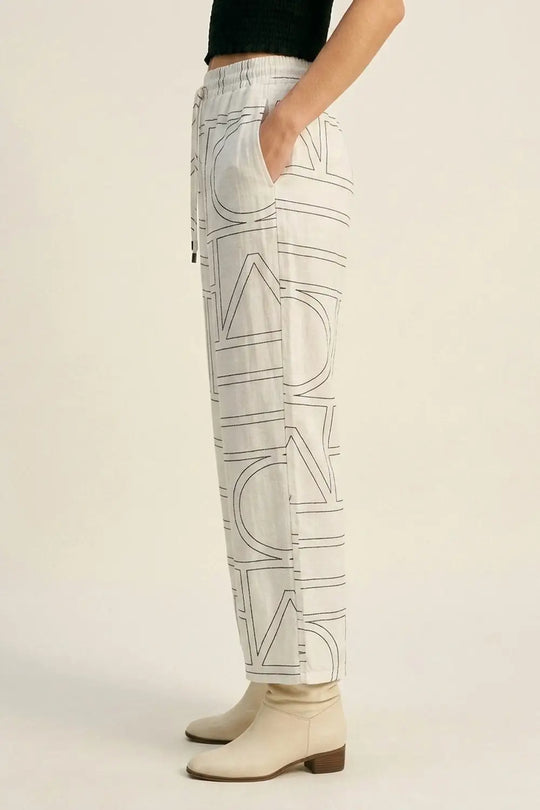 White Geometric Print Wide-Leg Lounge Pants - Pants