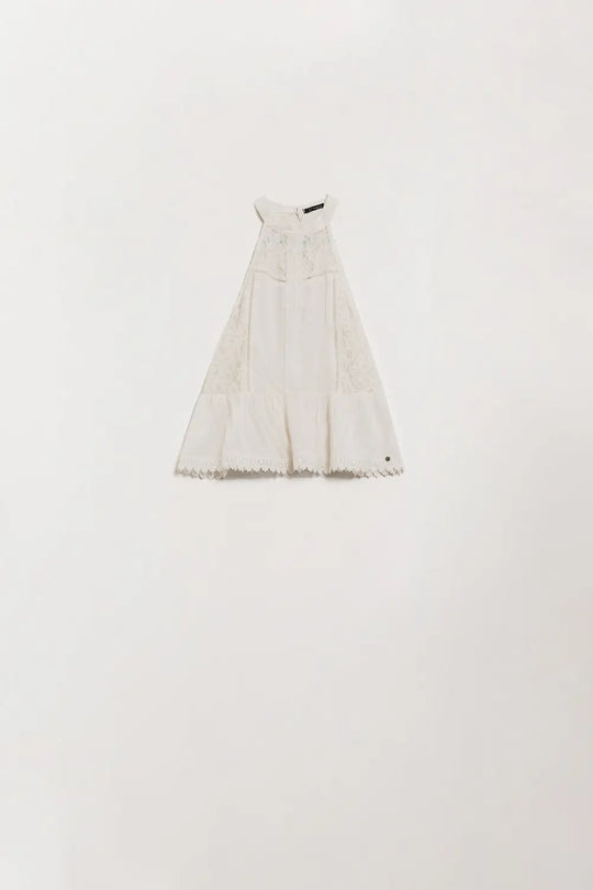 Q2 White halter top with lace and flared design