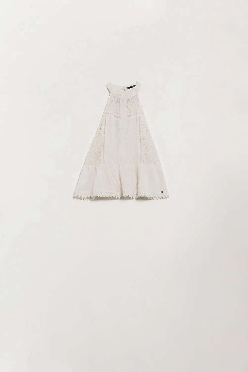Q2 White halter top with lace and flared design