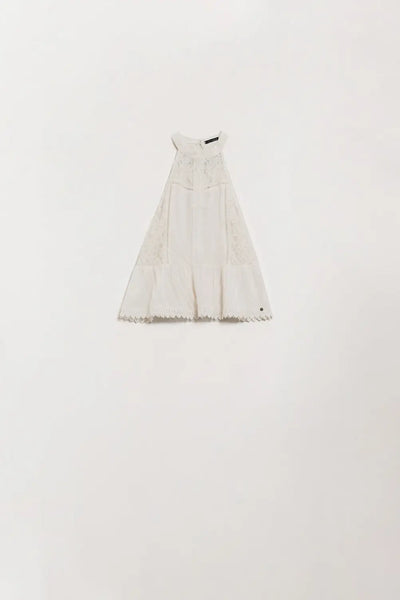 Q2 White halter top with lace and flared design