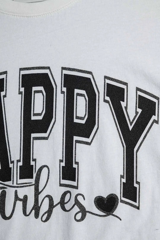 White Happy Vibes Graphic Relaxed T-Shirt - One Size / White - Tops