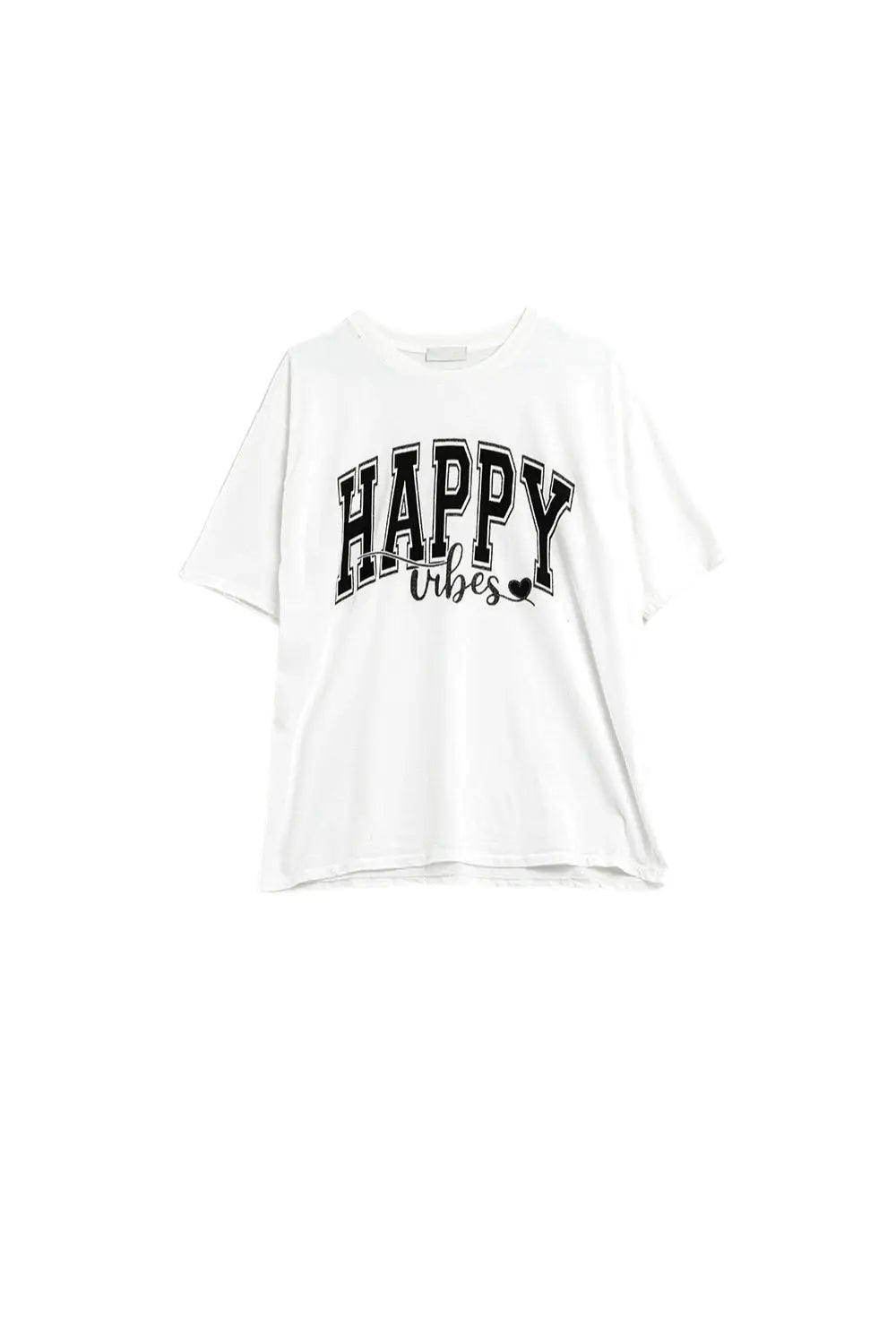 White Happy Vibes Graphic Relaxed T-Shirt - One Size / White - Tops