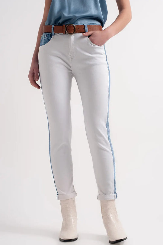 White jeans with contrast panel in light wash - Jeans