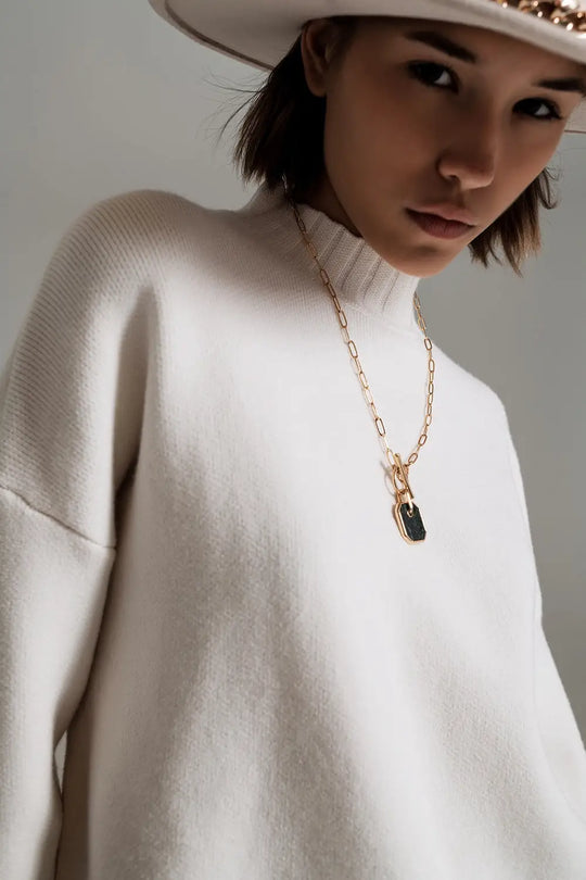 white jumper with black ribbed cuffs and hem - Sweaters