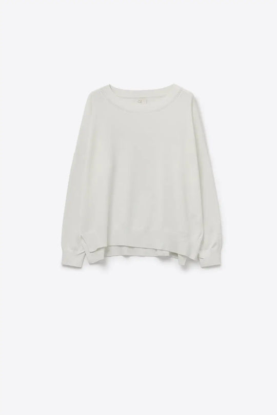 Q2 White knit sweater with mesh collar detail