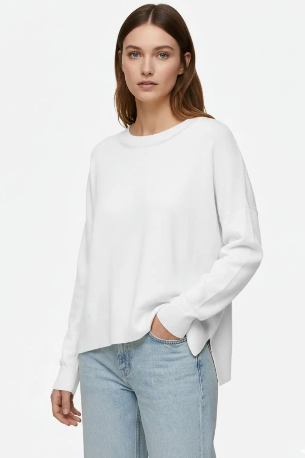 White knit sweater with mesh collar detail - One Size / White