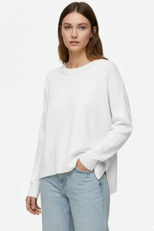 White knit sweater with mesh collar detail - One Size / White
