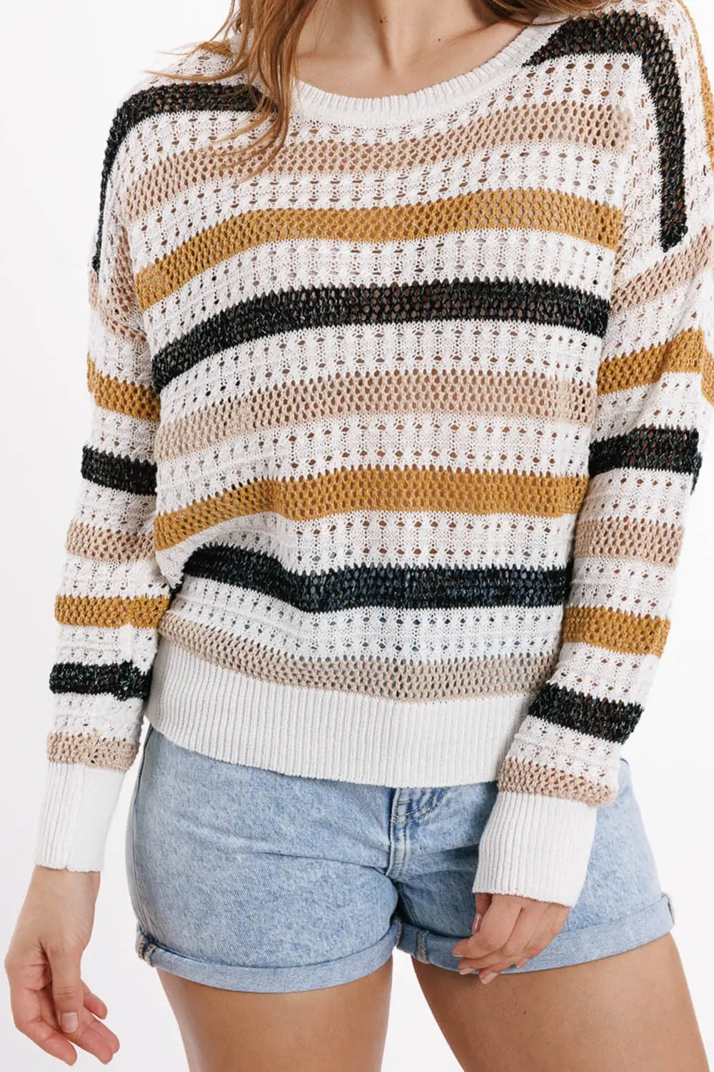 White knit sweater with multicolored stripes - Sweaters