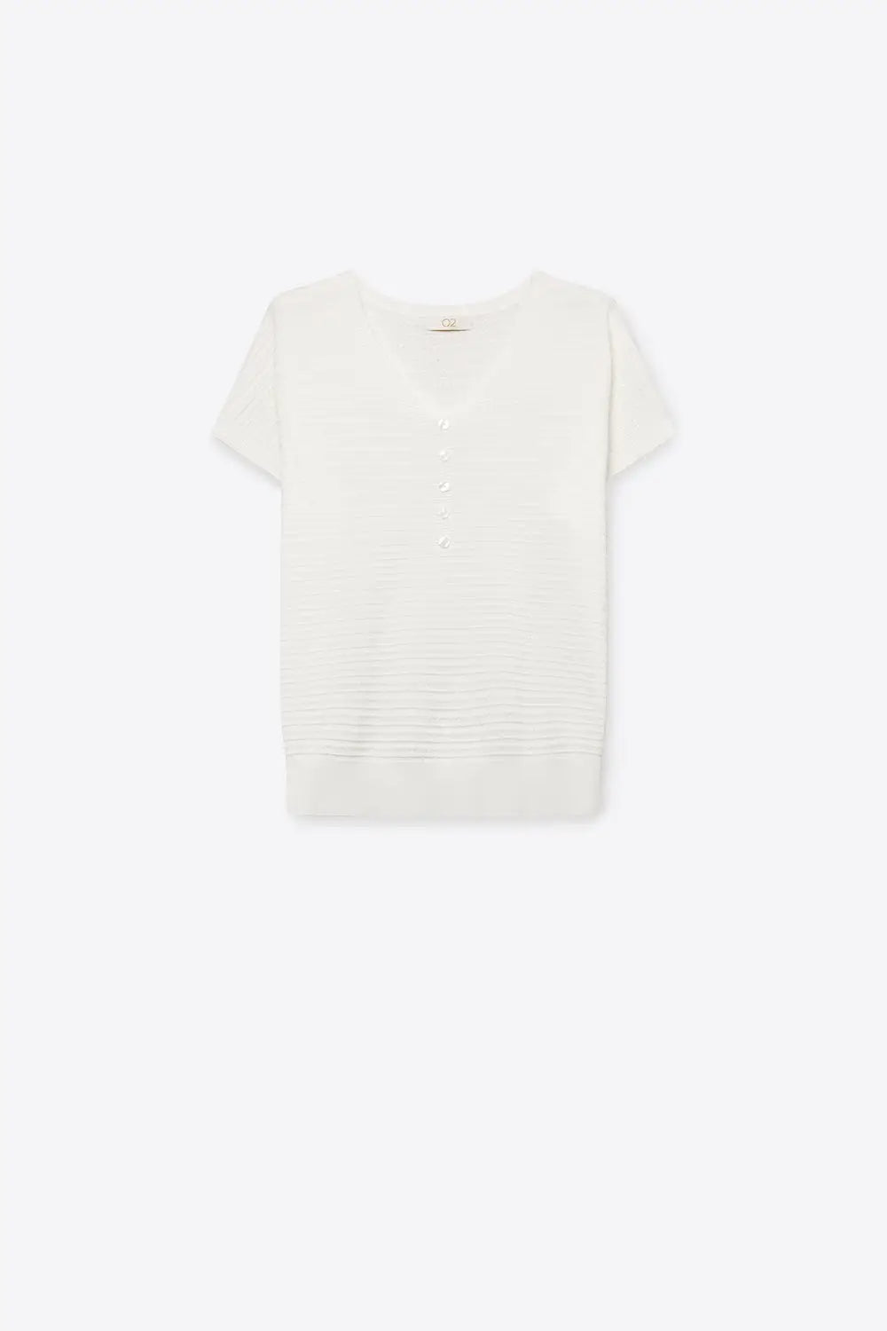 Q2 White Knit V-Neck Button-Front sweater