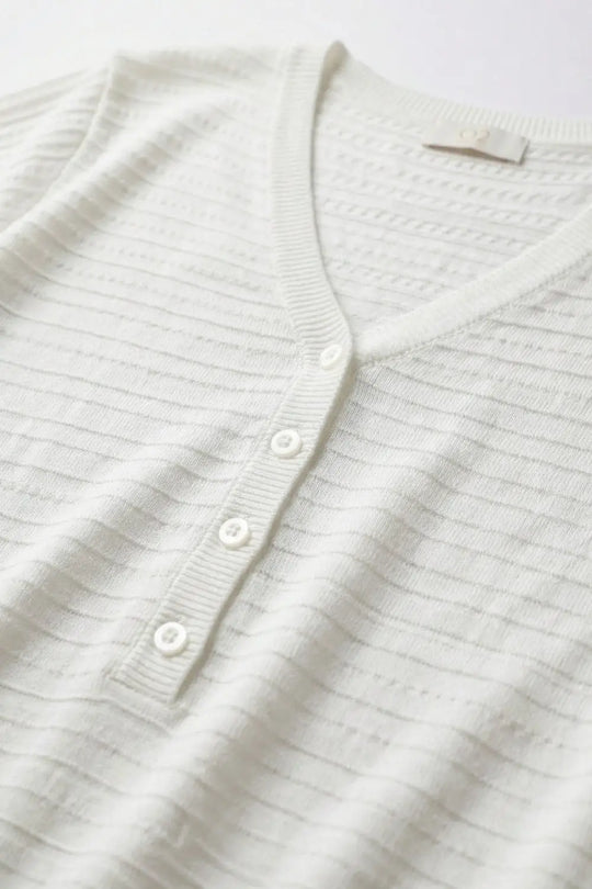 White Knit V-Neck Button-Front sweater - One Size / White
