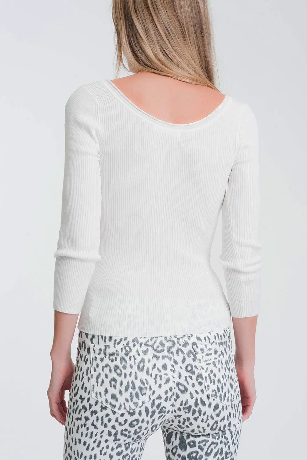 White knitted wide neck sweater - Sweaters