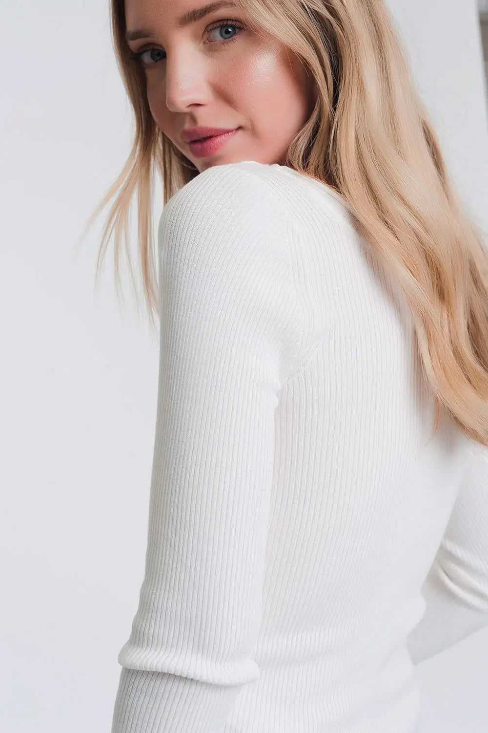 White knitted wide neck sweater - Sweaters