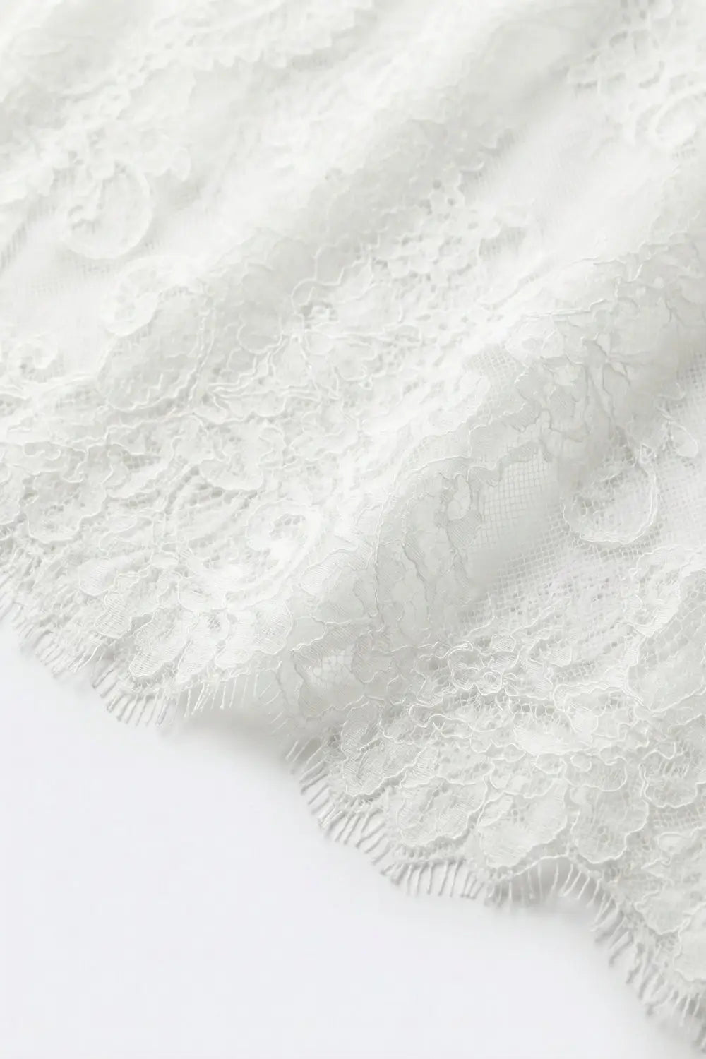White Lace Long Sleeve Sheer Top with Floral Detail - One Size / White