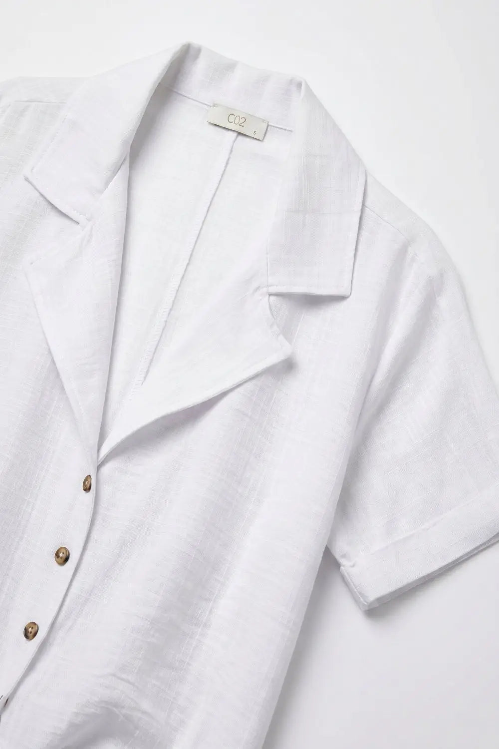 White Linen Tie Front Short Sleeve Cropped Shirt - Shirts
