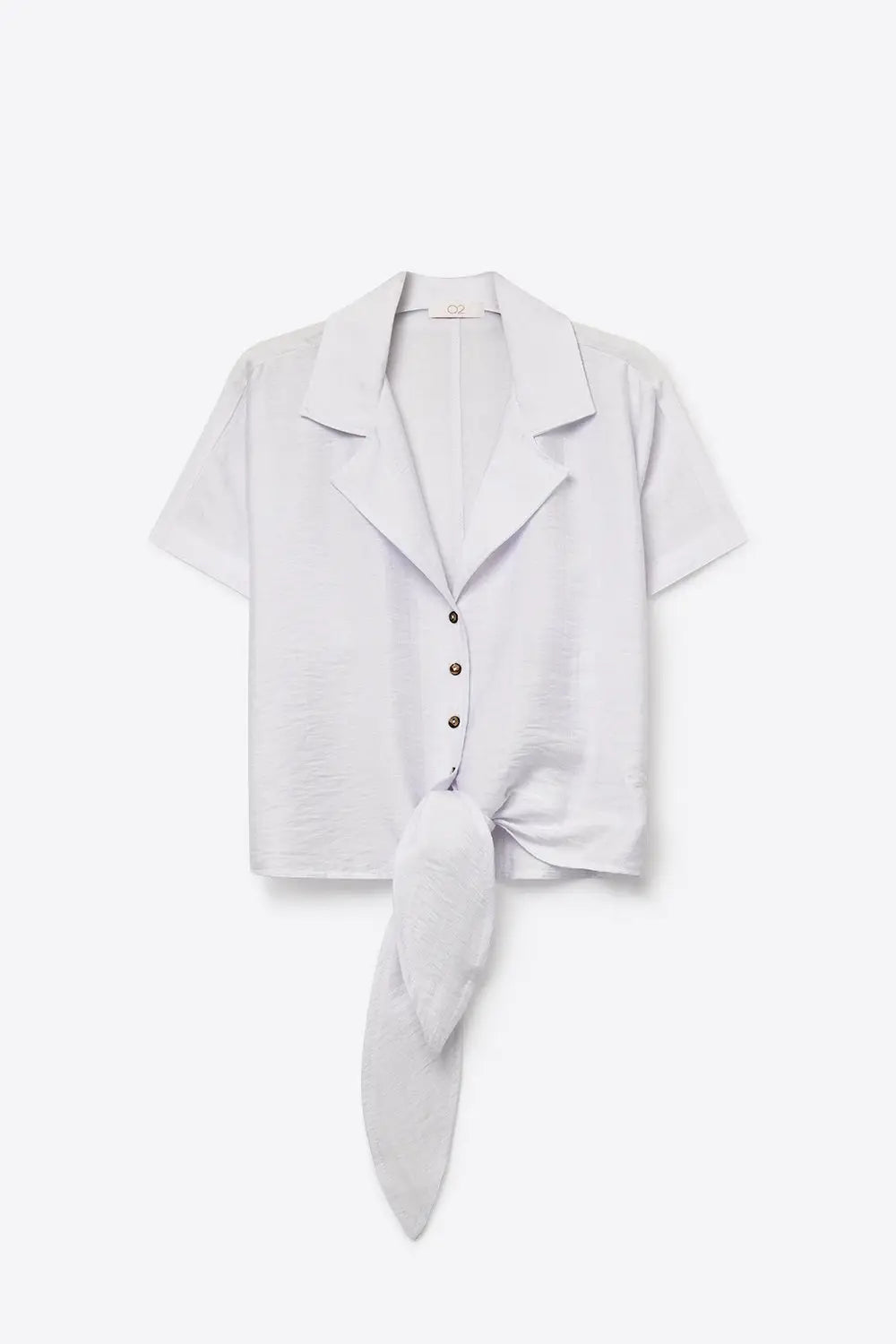 White Linen Tie Front Short Sleeve Cropped Shirt - Shirts